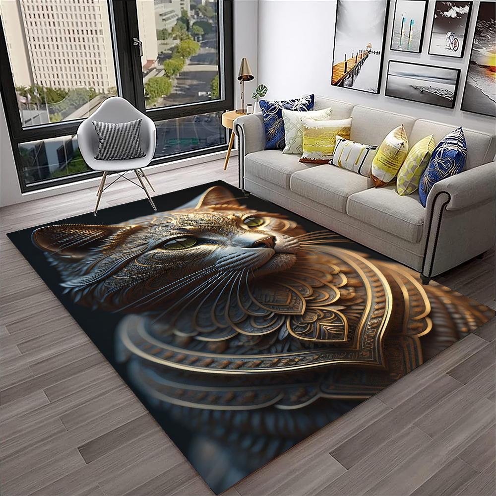 Cute Cat Flower Pastoral Cartoon Carpet Rug for Home Living Room Bedroom Sofa Doormat Decor,Kid Play Area Rug Non-slip Floor Mat