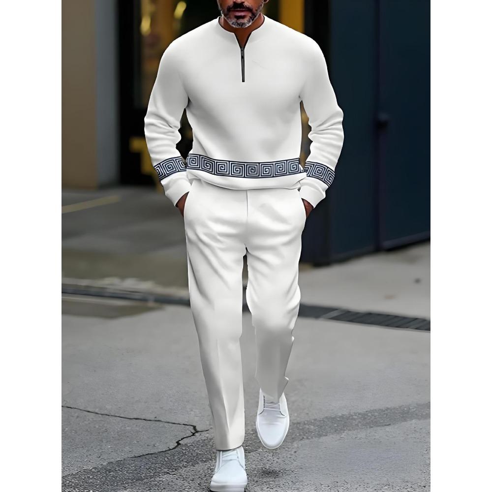 Spring Autumn Fashion Streetwear Men's Long-Sleeved Half-Zipper Stand-Up Collar Men's Casual Sportswear Two-Piece set