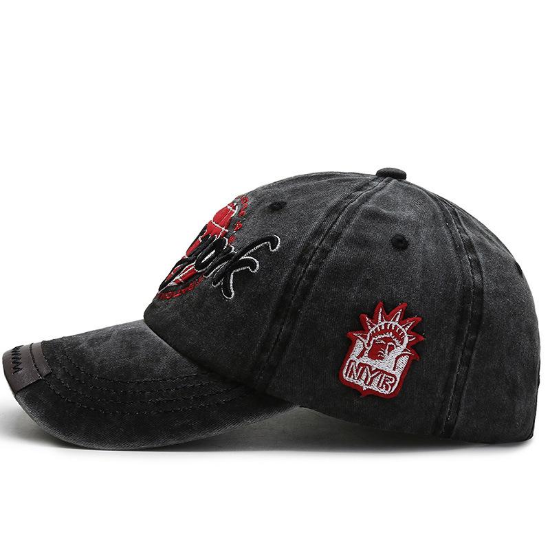 Unisex Washed Distressed Baseball Cap – Spring/Summer, Curved Brim, Letter Embroidery, Retro Style