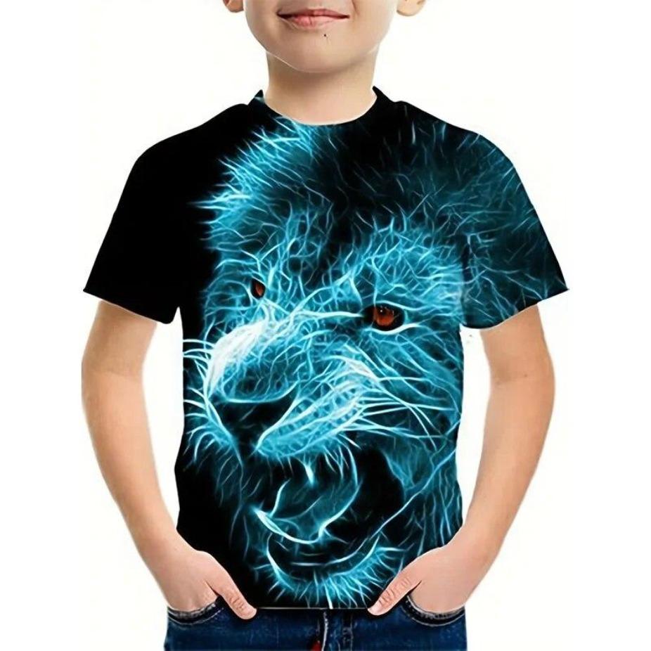 Animals Kids T-shirts O Neck Tops Polyester Casual Sportwear Comfortable Tees Lion Wolf Short Sleeve 3d Print T Shirt
