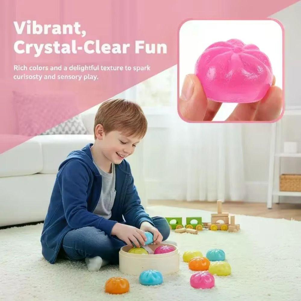Soft Cute Dumplings Squishy With Steamer Fidget Sensory Toy Squishy Crystal Bun Party Favors
