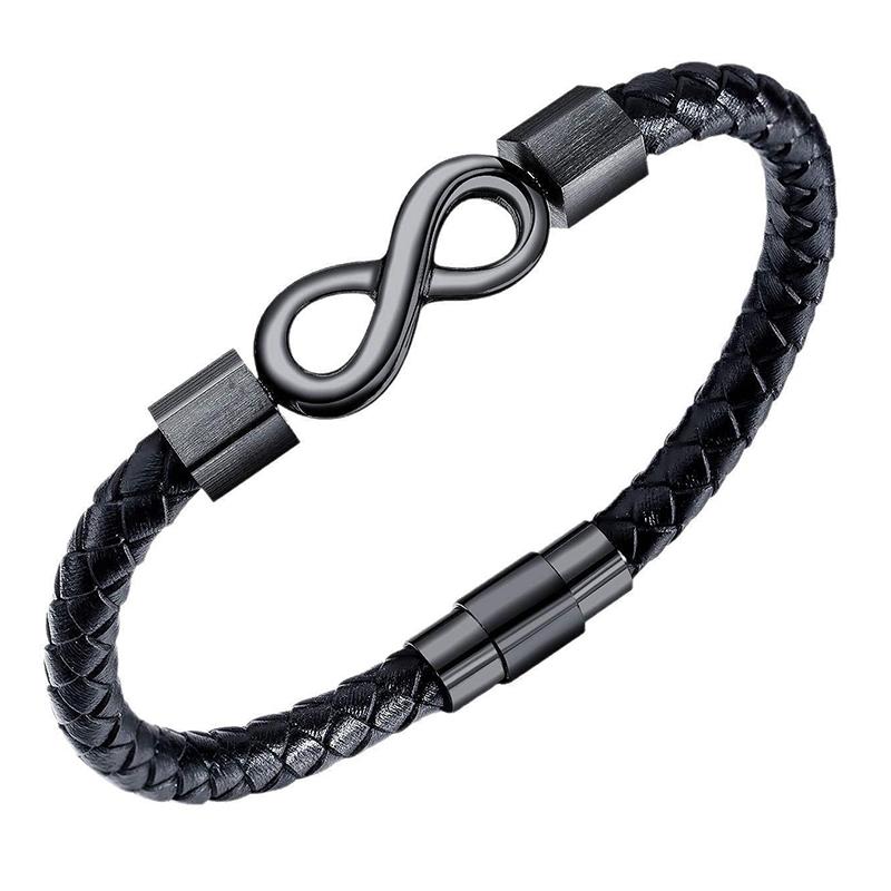 Gift For Men Infinity Bracelet Braided Leather Forever Linked Together Stainless Steel Engraved With Love You Forever Jewelry