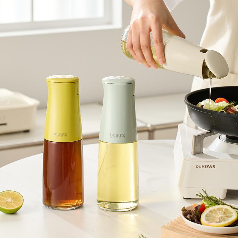 Automatic Opening and Closing Oil Pot Glass Oil Bottle Kitchen Food Grade Condiment Bottle Without Oil Hanging Gravity Oil Pot