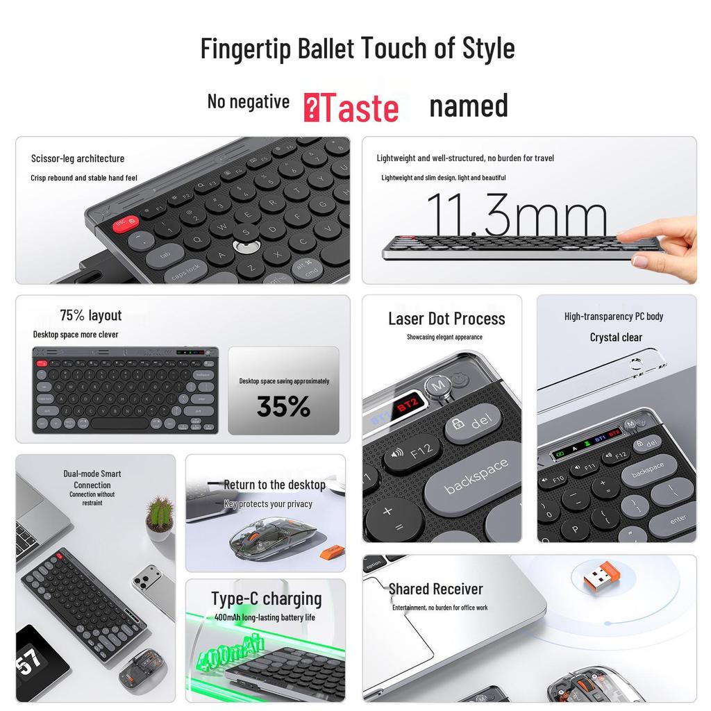 Rechargeable Universal Wireless Bluetooth Scissor-Switch Keyboard for Laptop, Desktop, Tablet, and Phone