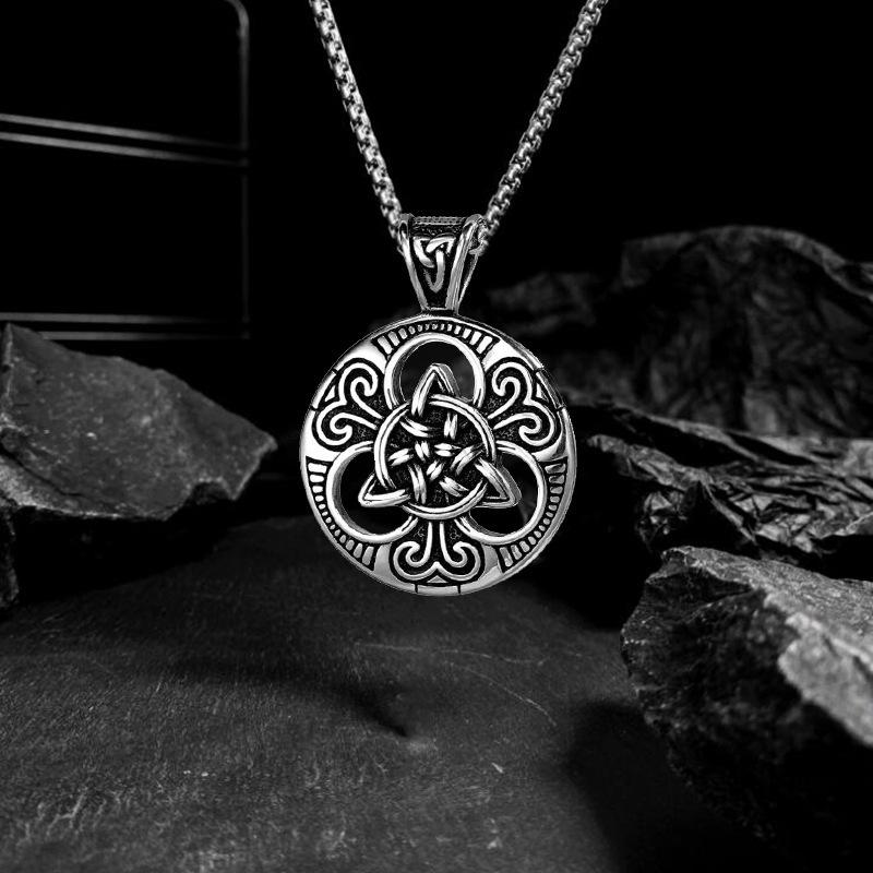 Colier cu pandantiv cerc cu nod celtic concentric retro trendy punk european și american pentru bărbați