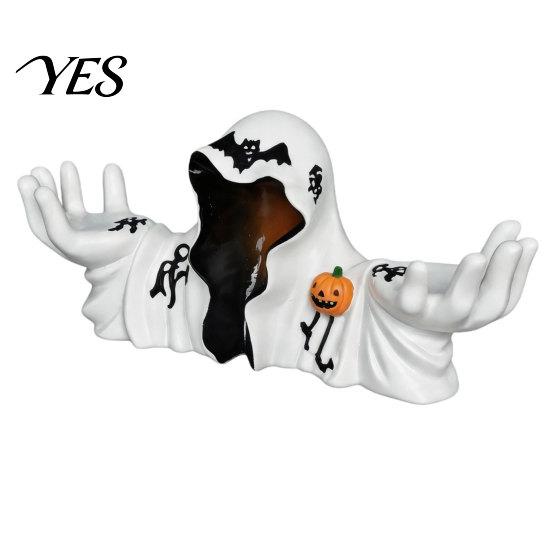 Halloween Ghost Figurine White Robe Figurine, Spooky Wizard Decorative Resin Statue, Gothic Sculpture Candle Holder, for Home Bedroom