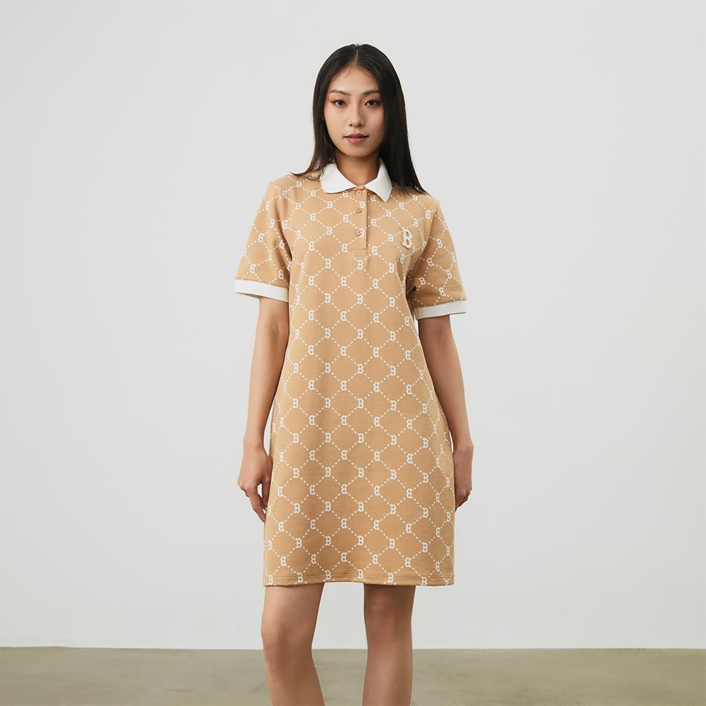 New MLB Boston Red Sox SS24 Short Sleeved Dress Women's Light Camel 3FOPM0443-43CAL