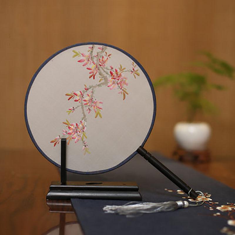 Suzhou-Double-sided Embroidery Hand Held Fan, Round Circular, Hand-embroidered Dance Silk Fan, Chinese Style Gifts, Hanfu Home