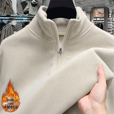 Versatile Autumn/Winter Fleece-Lined Stand Collar Men's Zipper Hoodie, 2025 Trendy European/American Long Sleeve Top.