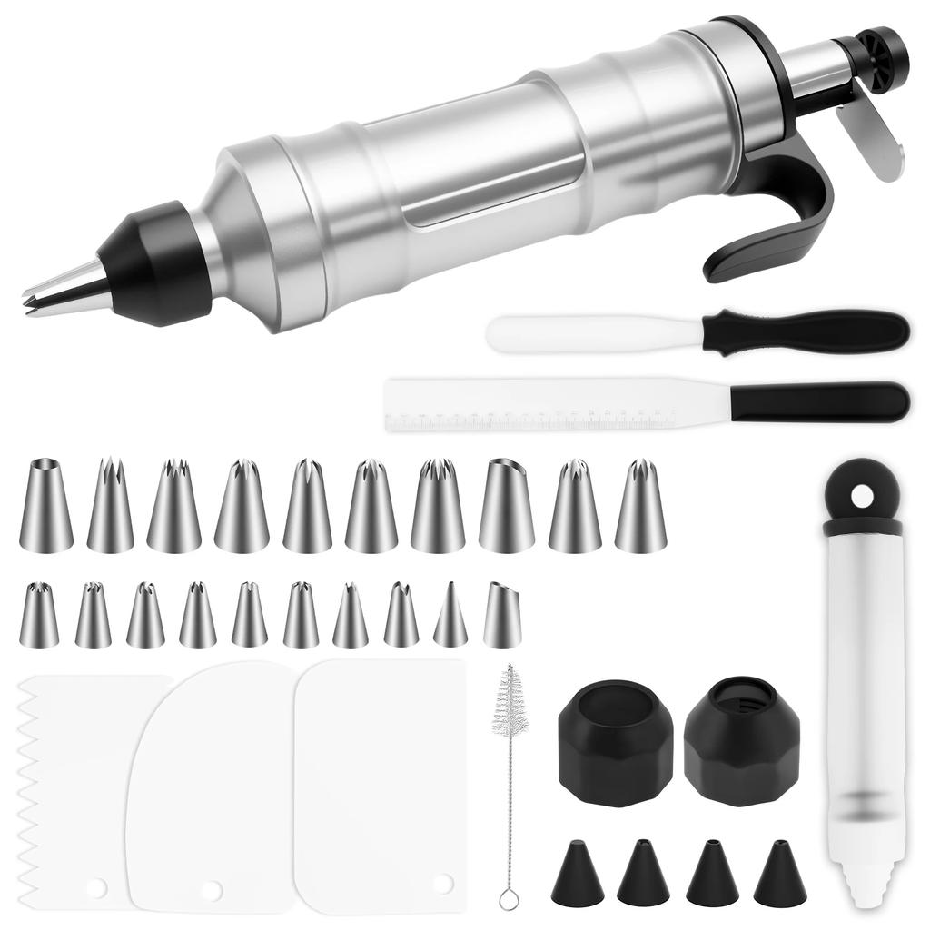 Stainless Steel Cake Cream Decorating Gun Cookie Making Machine Piping Nozzles Mold Pastry Syringe Extruder Kitchen Baking Tools