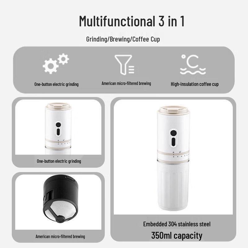 Qiwei Portable All-in-One Electric Coffee Grinder & Maker
