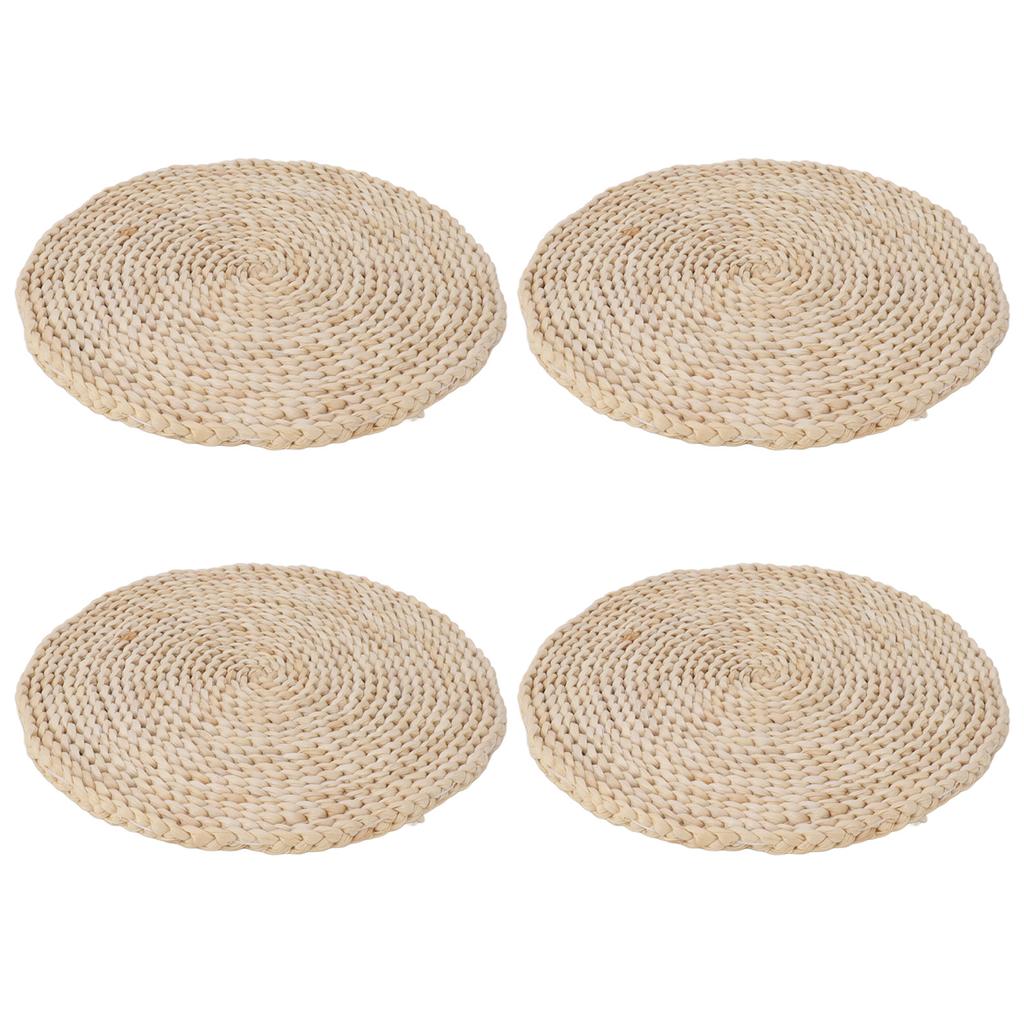4pcs Round Placemat Corn Husk Original Color Decorative Woven Insulation Table Mat for Home Dining