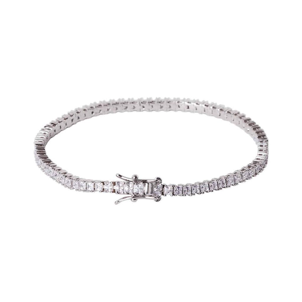 Mezmic Moissanite Square Pave Setting Tennis 925 Silver Bracelet