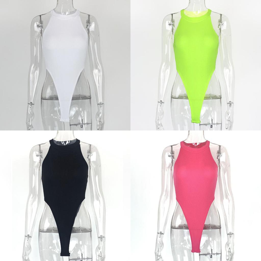 Summer Womens Sleeveless Bodysuit With High Slit And Round Neck For Party Wear