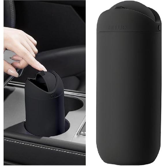 Car Trash Can With Lid, Silicone Leakproof Mini Round Vehicle Garbage Bin For Cup Holder, Portable Automotive Interior Waste Storage & Organizers