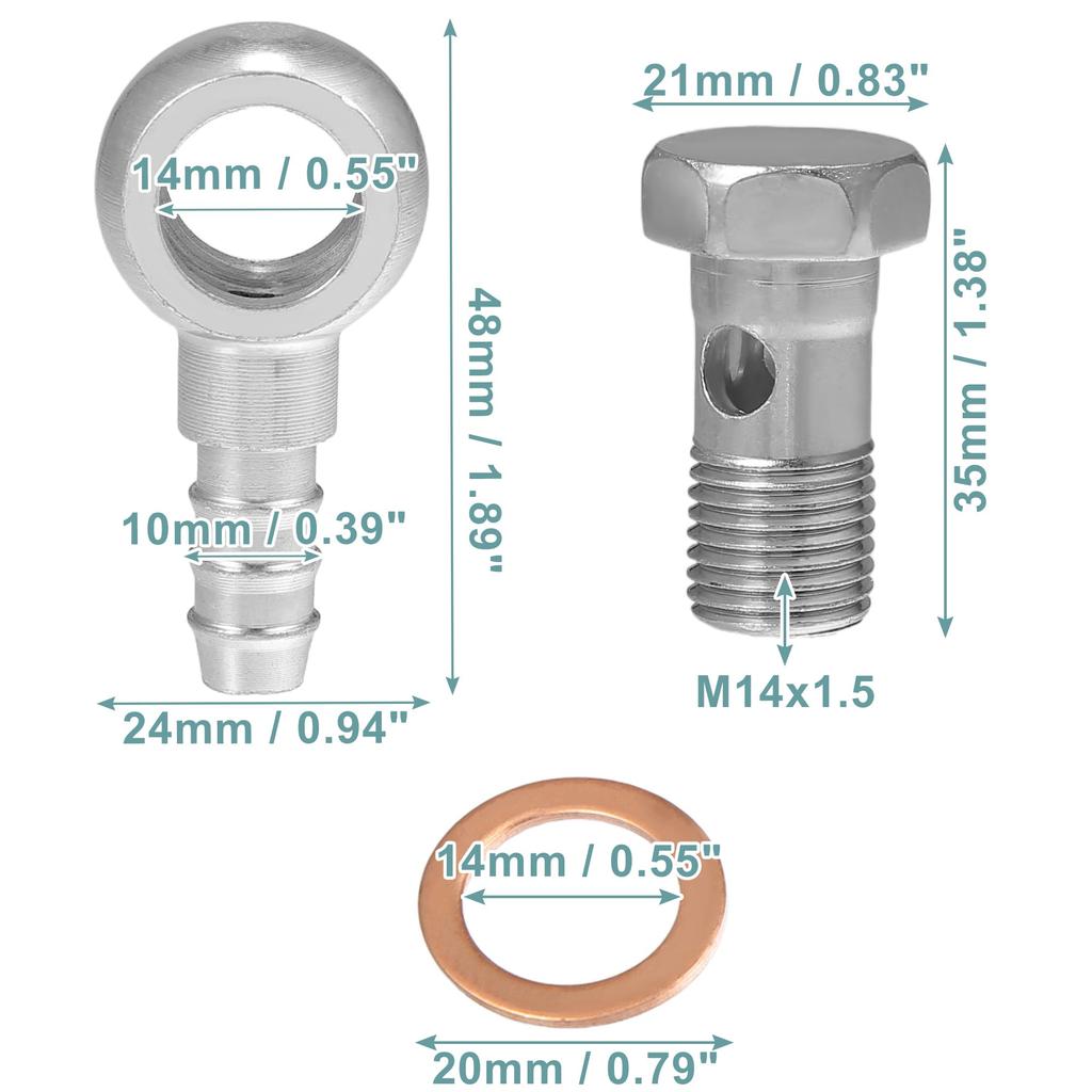 ACROPIX 14mm ID 10mm OD M14x1.5 Banjo Bolt Hose Barb Fitting Universal Banjo Fitting