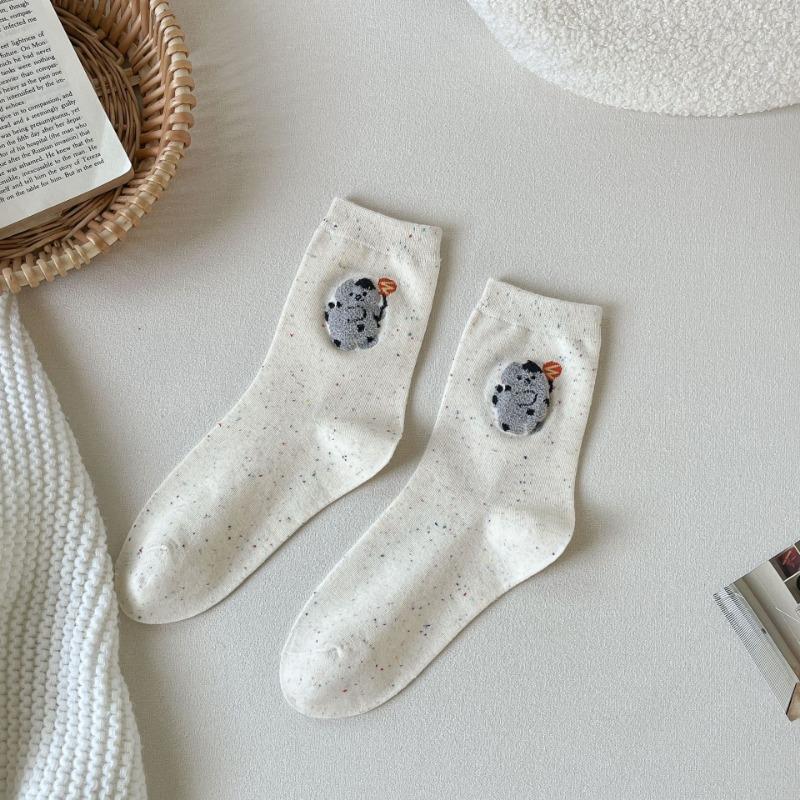 

Милые носки с флокированным рисунком собаки в горошек, модные женские универсальные носки до середины икры, мультяшные длинные носки 1 pair