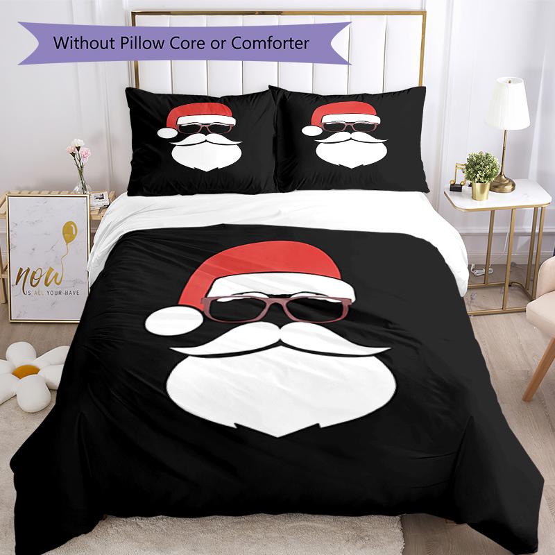 3pcs Christmas Santa Claus Bedding Set Duvet Cover Closure Includes 1 Duvet Cover & 2 Pillowcases, Soft and Comfortable for All Seasons.