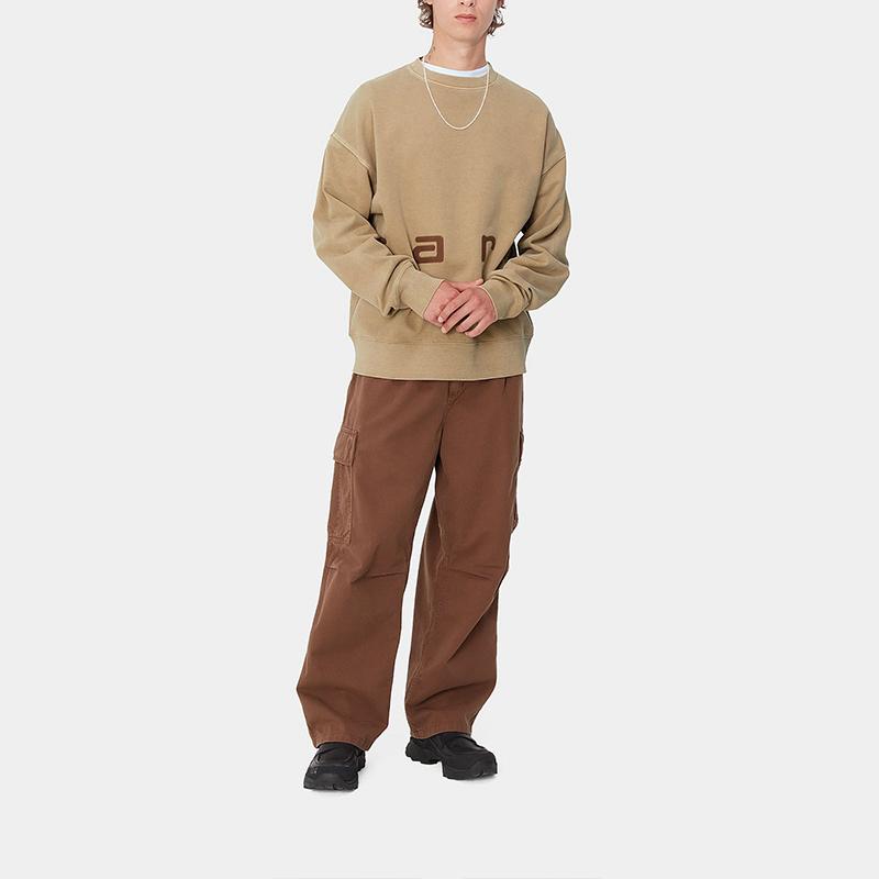 Carhartt WIP FW24 Felt Script Sweat Loose Fit Long Sleeve Crewneck Sweatshirt Men Sweatshirts Khaki I034041-2J8-GD