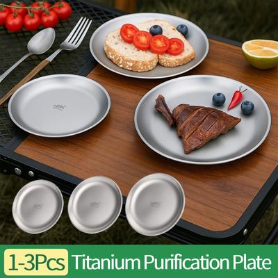 1-3Pcs 14/17/20CM Titanium Purification Plate Backcountry Dinnerware Rust Proof Stackable Camping Tray Outdoor Fruit Salad Dish