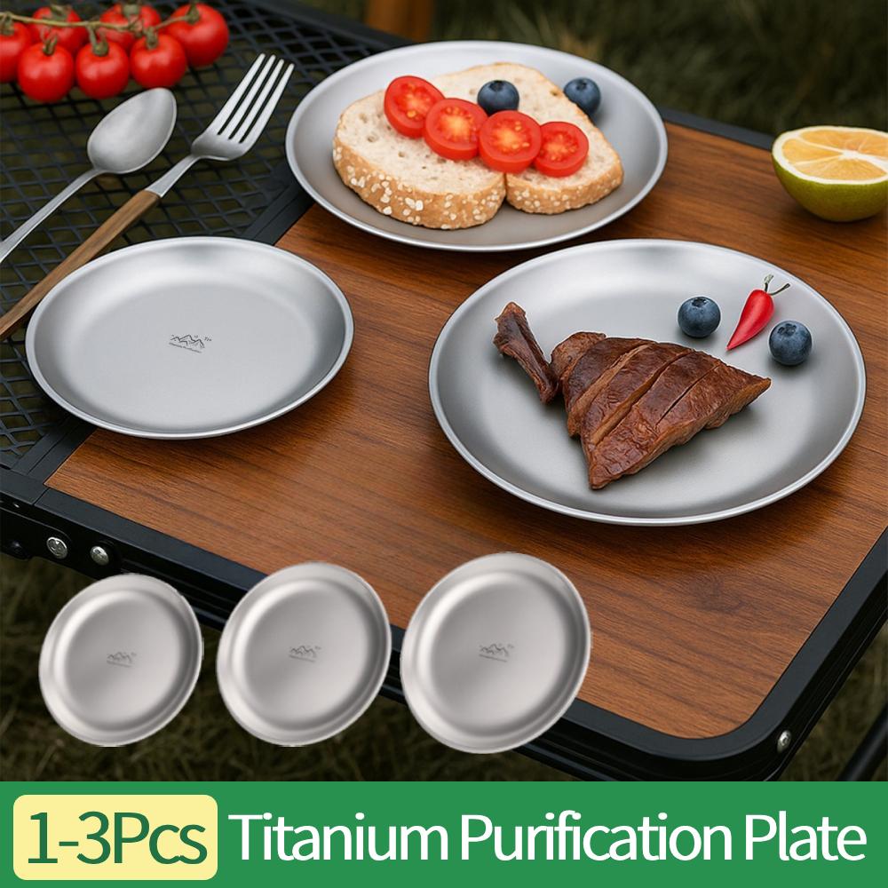 1-3Pcs 14/17/20CM Titanium Purification Plate Backcountry Dinnerware Rust Proof Stackable Camping Tray Outdoor Fruit Salad Dish