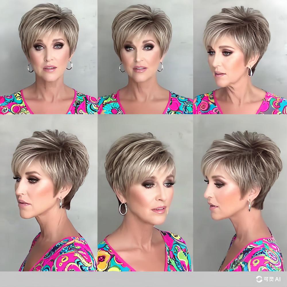 

Women s Short Straight Hair with Slanted Bangs Wig Cover