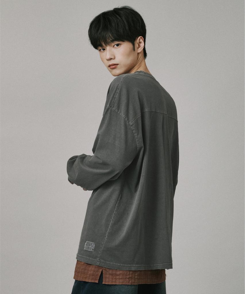 Beodeonteu Campus Pigment Blockcore Long Sleeve T-Shirt [Charcoal]