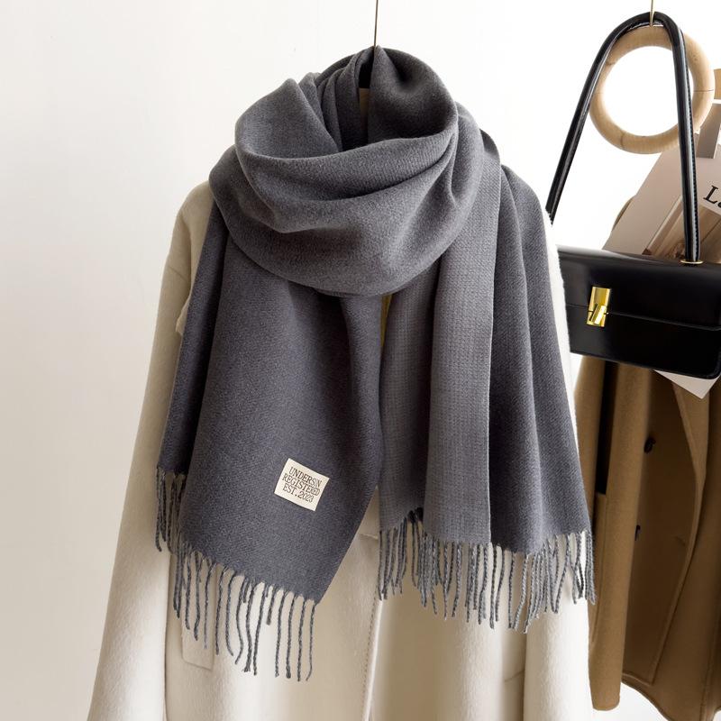 Winter Cashmere Women Scarf Female Luxury Scarves Lady Tassel Bandana Women Solid Shawl Wraps Foulard Tippet Pashmina