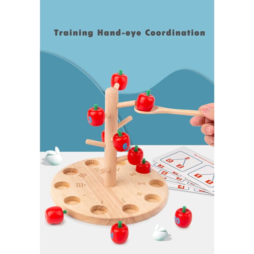 Baby Montessori Digital Apple Tree Education Wooden Toys Children Learn Digital Clip Beads Skills Training Early Education Game
