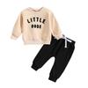Toddler Letter Print Round Neck Top & Solid Color Long Pants Two-Piece Set, Multi-Color.
