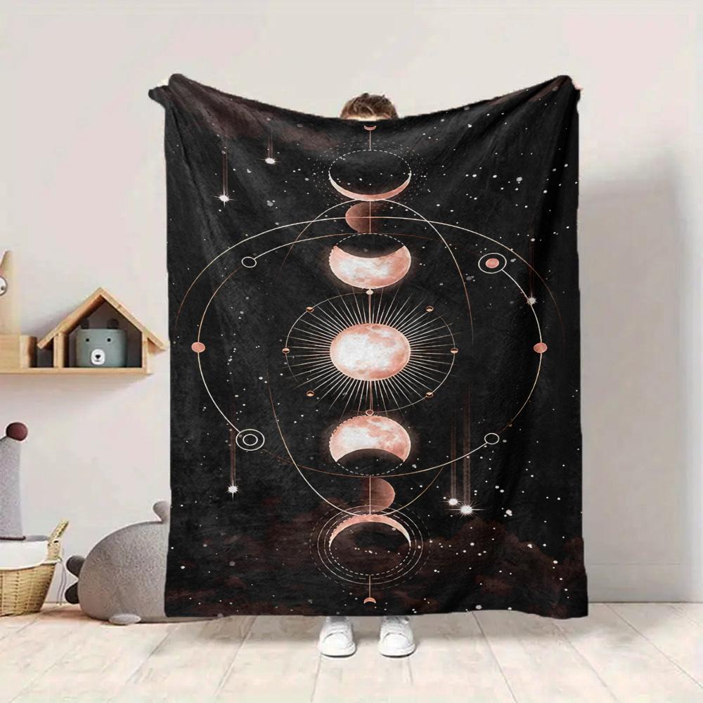 1pc Moon Phases Celestial Blanket, Lightweight Flannel Throw Blanket for Sofa, Bed, Travel, Camping, Living Room, Office, Couch108