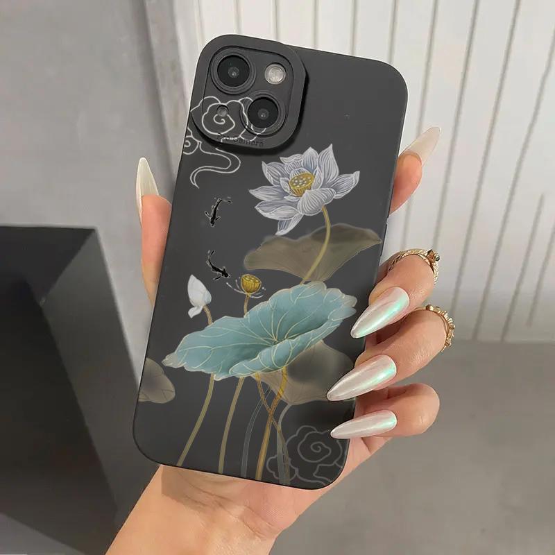 For iPhone 16 15 14 13 12 11 Pro Max Shockproof Blue Floral Pattern Phone Cover For iPhone XS XR 7 8 Plus 16 Soft Silicone Case