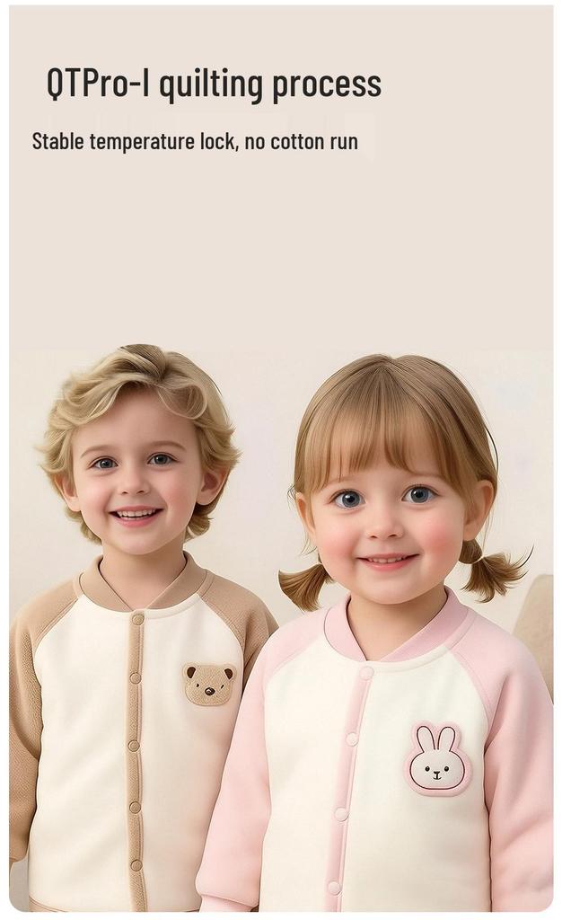 Unisex Baby High-Waisted Padded Pants Set - Thick Warm Cotton Jacket & Pants for Autumn/Winter