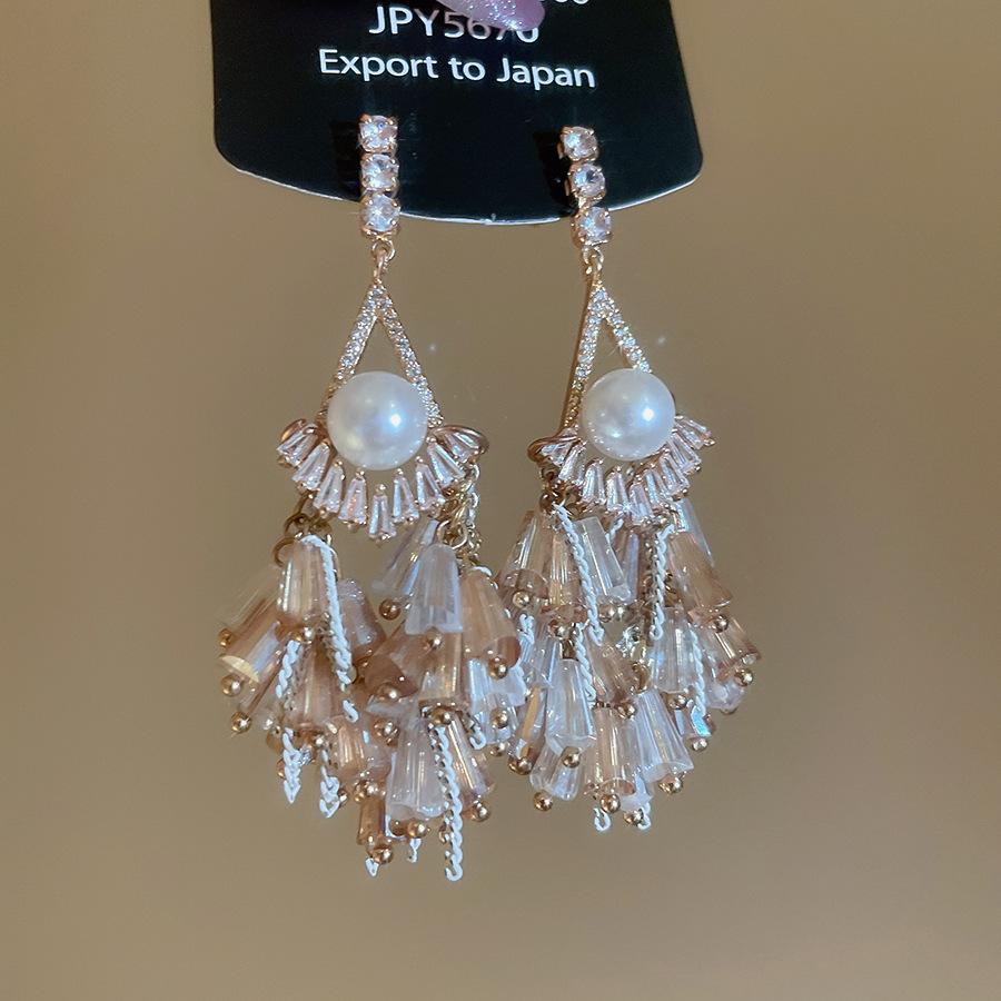 Bohemian Crystal Water Drop Tassel Long Dangle Earrings for Women Gold Silver Plated Alloy Jewelry