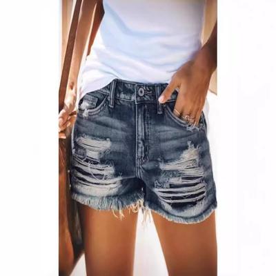 Nieuwe Dames High-waisted Gescheurde Denim Shorts met Franjes