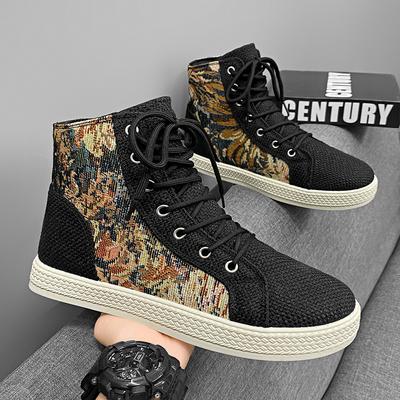 Modische bedruckte Herren High-Top Schuhe Lässige bequeme Herren Skateboard Schuhe Plateau Schwarze Sneakers Mann zapatillas informales