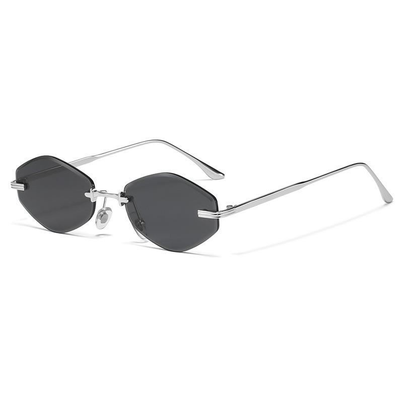 Fashion Rimless Sunglasses for Women Vintage Retro Trendy Design Metal Material Small Frame Vintage Rhombus Rimless UV400 Shades Men Eyeglasses