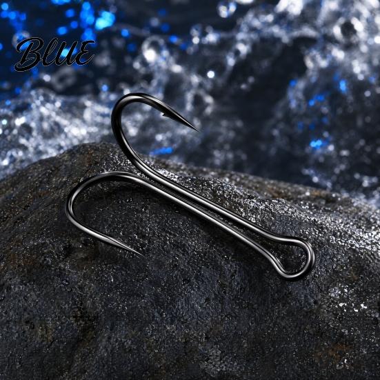 Durable Fishing Hook 50Pcs Classic Double Hooks High Carbon Steel Barbed Frog Sharp Open Shank Bait Hooks for Freshwater Saltwater