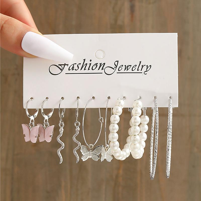 6-Piece Set Vintage Pearl Earring Set Crystal Tassel Earrings Hypoallergenic Gold Earrings Women Jewelry Accessories Gifts