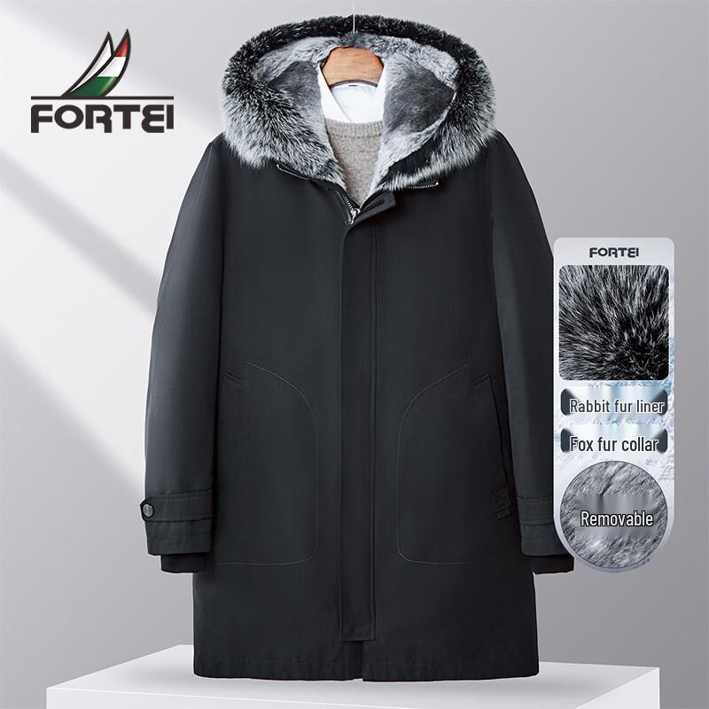 Men's Winter Mid-Length Parka with Fox Fur Collar and Rabbit Fur Down Liner
