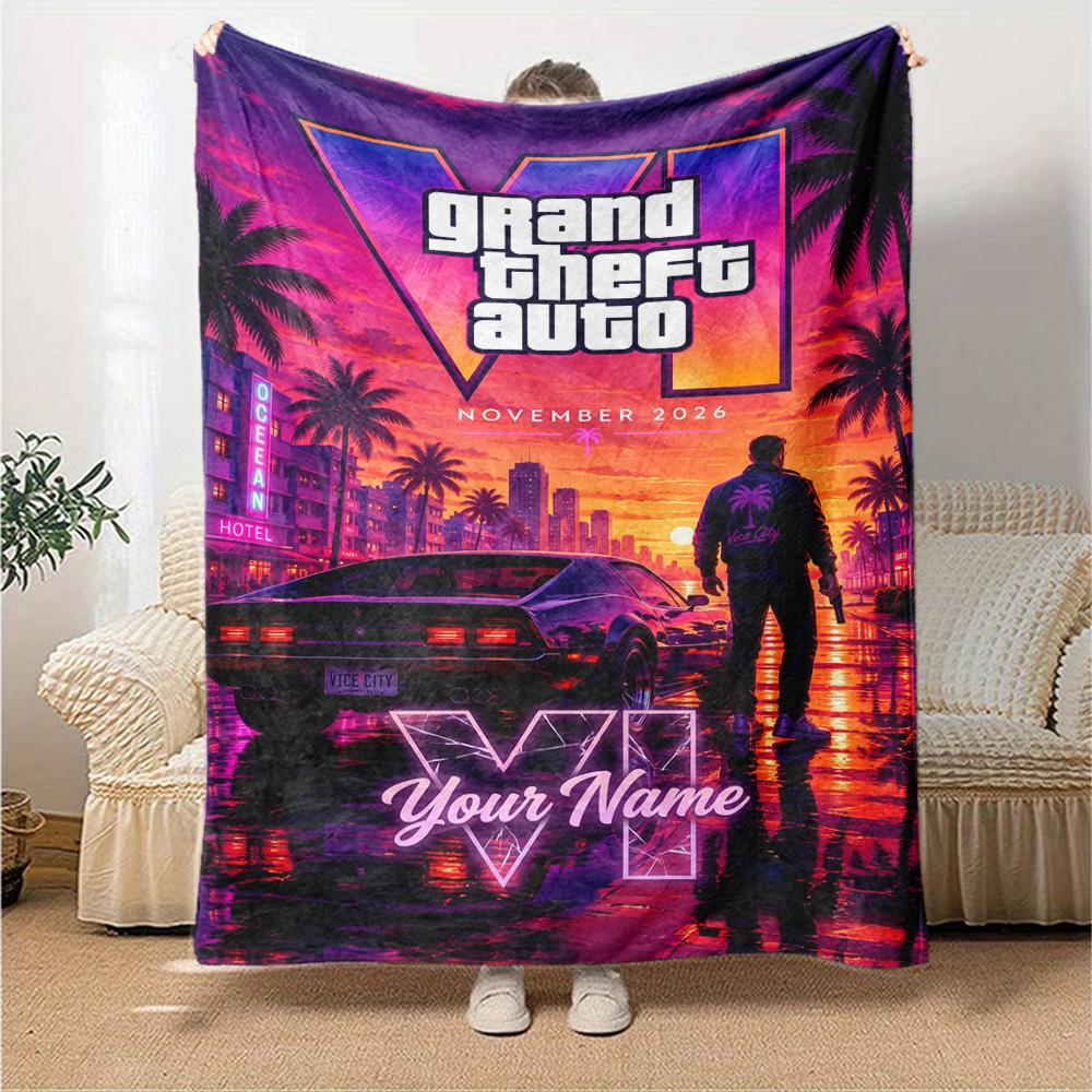 Grand Theft Auto Customize Text Blanket Gift Personalized Blanket Soft Warm Cozy Throw For Office Chair Livingroom Bed Sofa Four Seasons Universal