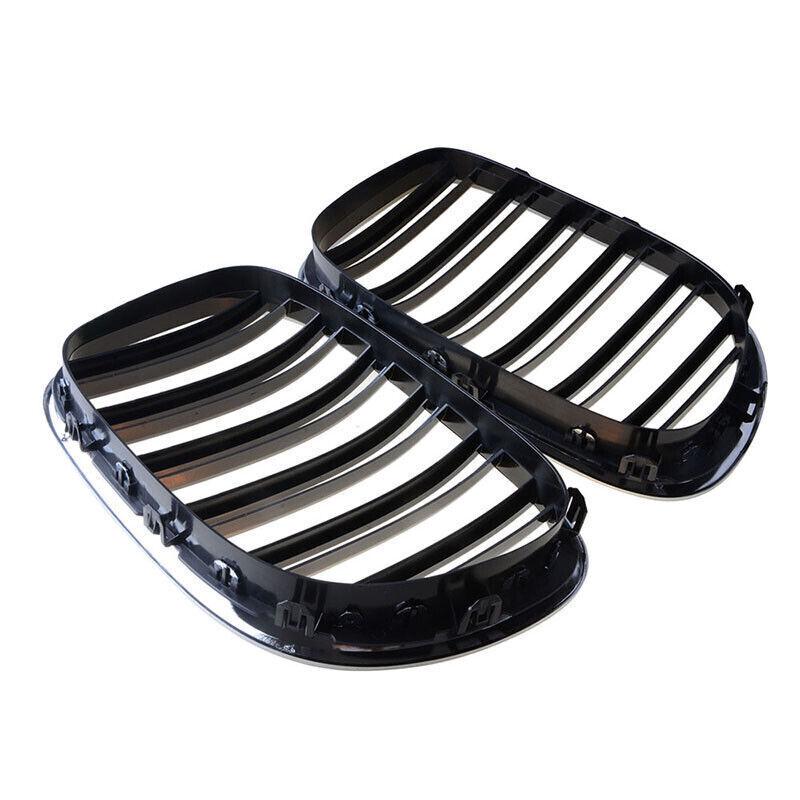 1 Pair Double Line Gloss Silver Car Front Bumper Grilles Kidney Racing Grill For BMW 7 Series F01 F02 2009-2015 Car Accessories