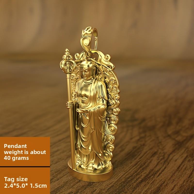 Kizo King Sterling Silver Pendant Silver Plated Standing Bodhisattva Floating Necklace Crystal Male Buddha Statue Silver Ornament