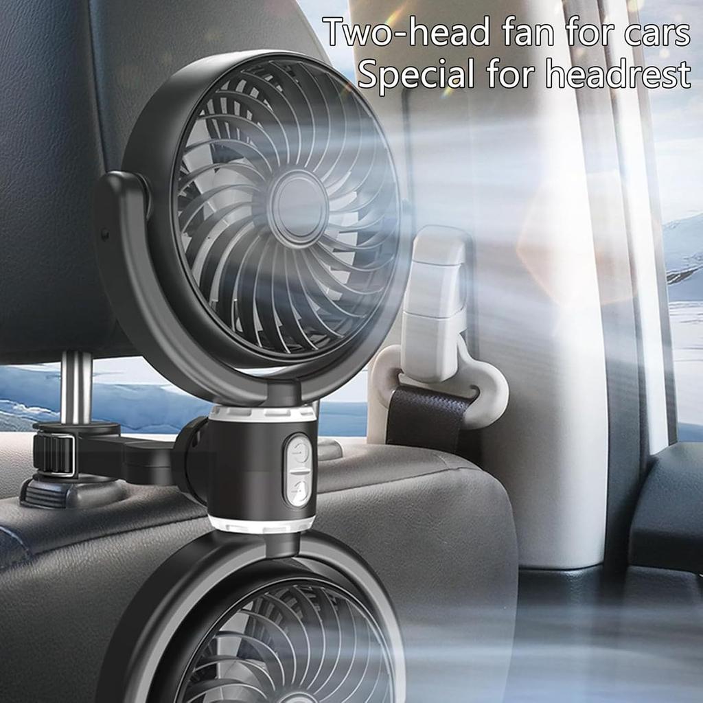 Car Backseat Fan with -Head, USB Powered Fan for Car, 3 Speed Settings CarFans, CarSeatFan Adjustable Angle for Baby, Kids, SUV, Truck