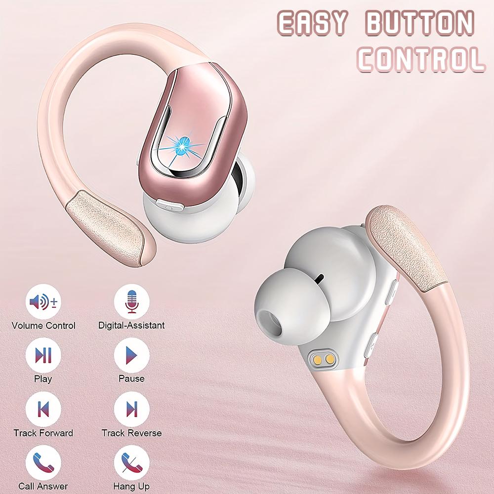 Wireless Bluetooth 5.4 Earbuds with Ear Hooks, 90H Playtime, ENC Noise Cancelling Mic, 3D Deep Bass, Semi-Open Sports Headphones for iOS & Android