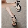 Fashion Sandals for women with a niche design new black open toe rhinestone buckle with slim heels summer high heels