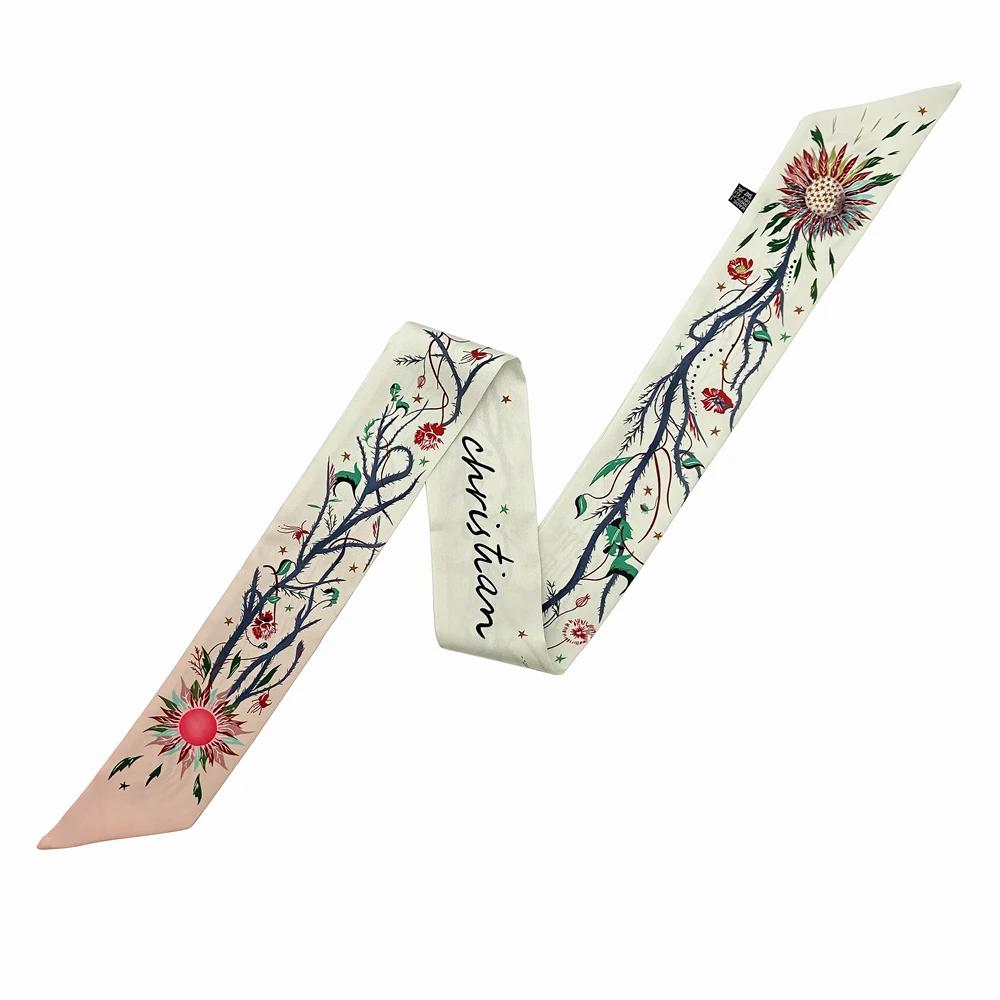 Französischer Frühlings-Hot-Sale: Damen-Twill-Tasche mit scharfem Hornriemen, Pflanzen- und Dschungeltiermotiven, Seidenband, Haarband und kleinem Schal mit Punktmuster