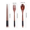 Wooden Chopsticks Spoon Fork Tableware Dinnerware 3pcs Set (with black thread)