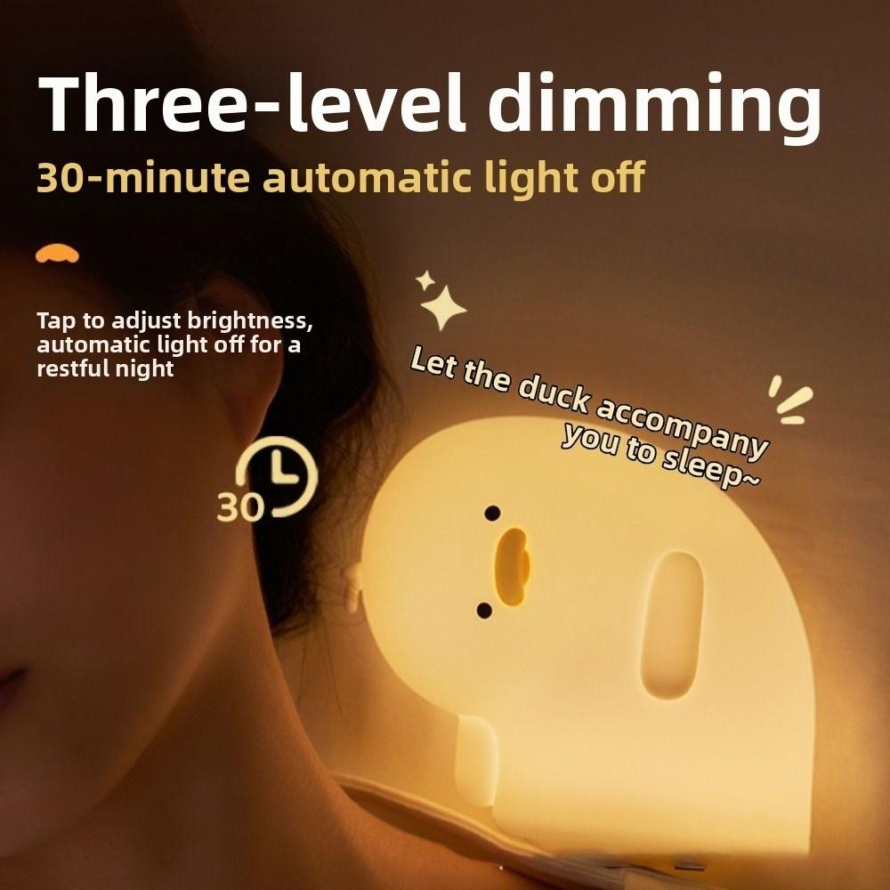 Warm White Light Duck LED Night Light USB Charging Timing Duck Silicone Lamp Slap Control 3-Level Adjustable