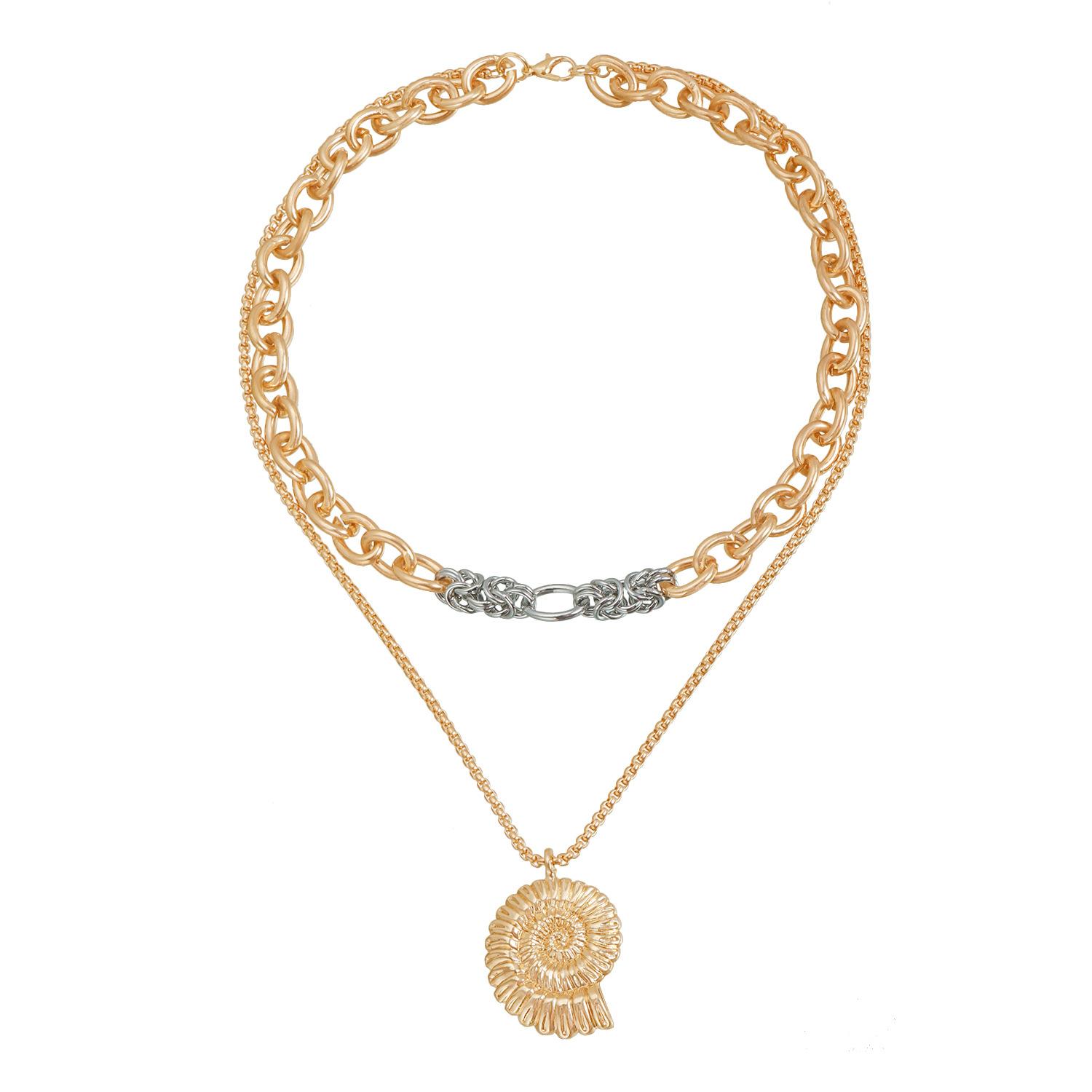 

Vintage Sense ins Wind Conch Gold Silver Splicing Color Necklace Beach Casual Collarbone Chain золотой